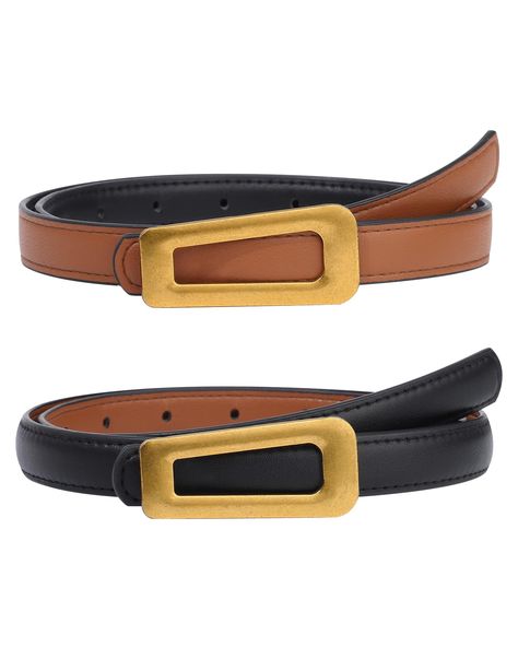 PRICES MAY VARY. 【Two-in-One Leather Belt】: Women's reversible belts are made of PU leather fabric. One belt has 2 colors. You only need to flip it over to get another color belt. Two different colors can be matched with different clothing 【Recommended Size】The waistband is 0.75 inches/1.9 cm wide, and each belt contains 9 holes.For people with a height of 165-180 cm and a weight of 130-170 kg, it is recommended to use a size L belt. The appropriate waist size is: 82-102 cm 【Vintage Gold Buckle Cute Belts, Gifts For Female Friends, Belt For Women, Branded Belts, Reversible Belt, Metal Belt, White Belt, Brown Belt, Buckle Belt