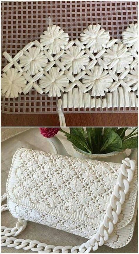 Pola Jaring, Canvas Bag Diy, Slipper Pattern, Crochet Slipper, Diy Crochet Bag, Plastic Canvas Stitches, Crochet Bag Tutorials, Diy Bags Patterns, Crochet Handbags Patterns