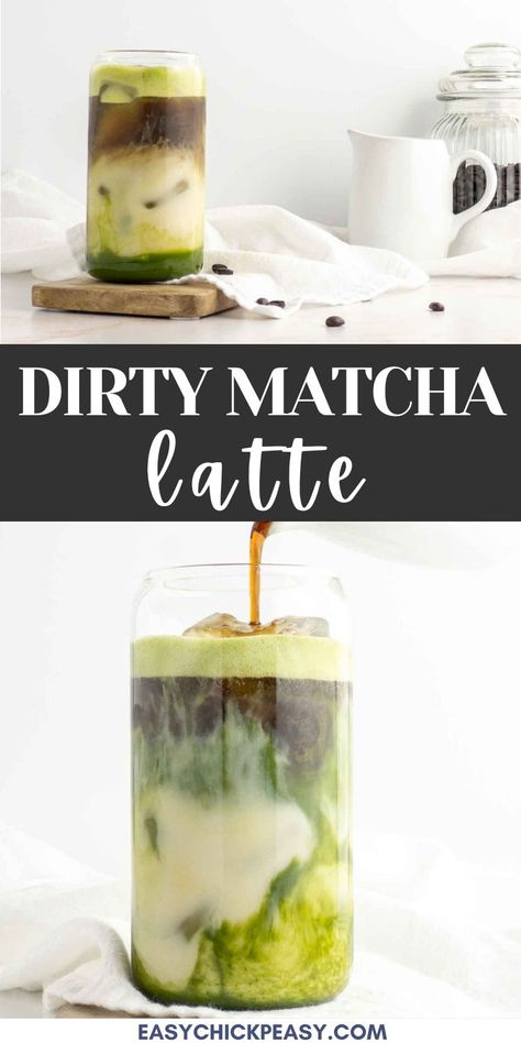 This earthy and nutty easy iced dirty matcha latte is barista-level beautiful, yet it whips up in under 5 minutes. Starbucks Iced Matcha, Green Tea Latte Recipe, Matcha Frappuccino, Iced Matcha Green Tea, Matcha Tea Latte, Starbucks Matcha, Tea Latte Recipe, Matcha Latte Recipe, Matcha Green Tea Latte