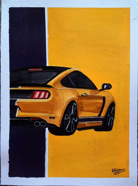 Mustang Canvas Painting, Sports Car Painting Canvas, Aesthetic Car Painting, Race Car Painting Canvas Easy, Cars Painting Easy, Car Painting Acrylic Easy, Art Cars Drawing Painting, Car Painting Ideas On Canvas, Mustang Car Painting