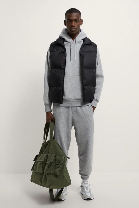 Men´s New In Clothes | ZARA United States Vest Outfit Ideas Men, Gray Sweatpants Outfit Men, Vest Outfit Ideas, Vest Outfits Men, Relaxed Fashion, Outfit Ideas Men, Puffer Vest Outfit, Black Men Fashion Casual, Trendy Boy Outfits