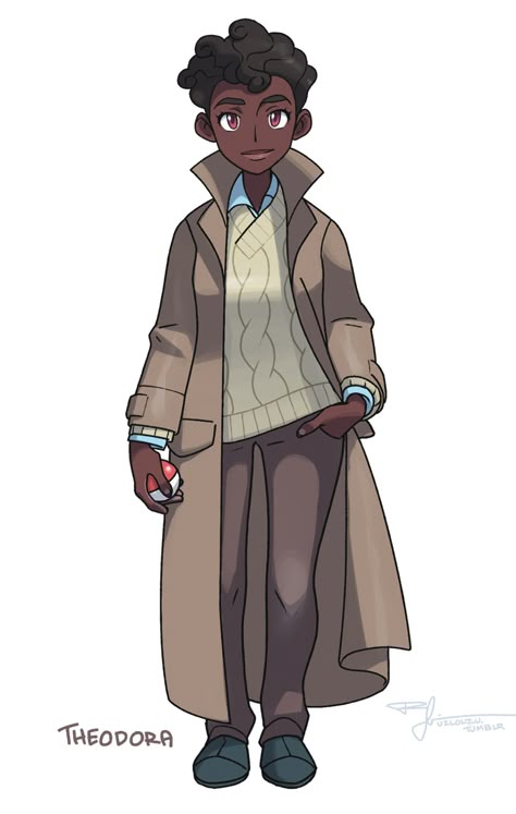 uzlolzu.tumblr Pokemon Researcher Oc, Black Pokemon Trainer Oc, Pokemon Professor Oc, Black Pokemon Trainer, Pokemon Characters Trainers, Pokemon Trainer Oc Character Design, Fakemon Trainer, Pokemon Character Design, Pokemon Oc Trainer