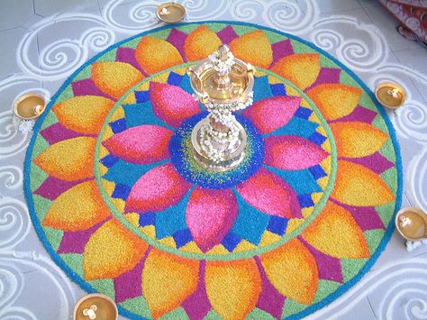 Kolam - Coloured Rice Pattern or a Rangoli Best Rangoli Design, Satisfying Pictures, Rangoli Designs Latest, Simple Rangoli Designs Images, Rangoli Patterns, Rangoli Ideas, Muggulu Design, Rangoli Kolam Designs, New Rangoli Designs