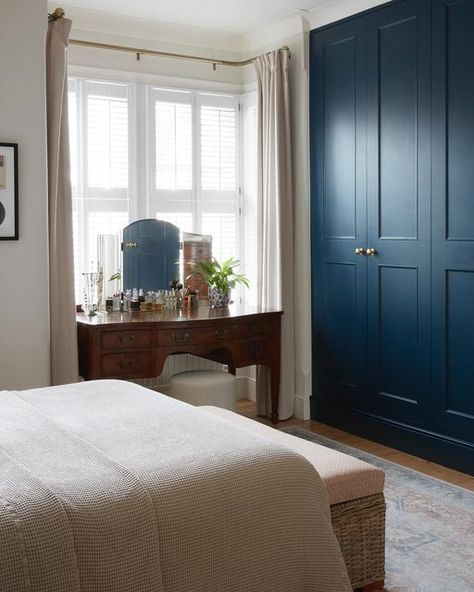 Navy Blue Wardrobe Bedroom, Navy Wardrobe Bedroom, Blue Bedroom Wardrobe, Denim Blue Bedroom, Navy Blue Closet, Hague Blue Bedroom, Blue Fitted Wardrobes, Navy Wardrobe, Split House