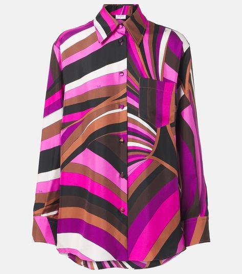 Twill Shirt, Silk Twill, Emilio Pucci, Long Tops, Designing Women, Wide Leg Pants, Top Shirt, Long Sleeve Tops, Top Brands