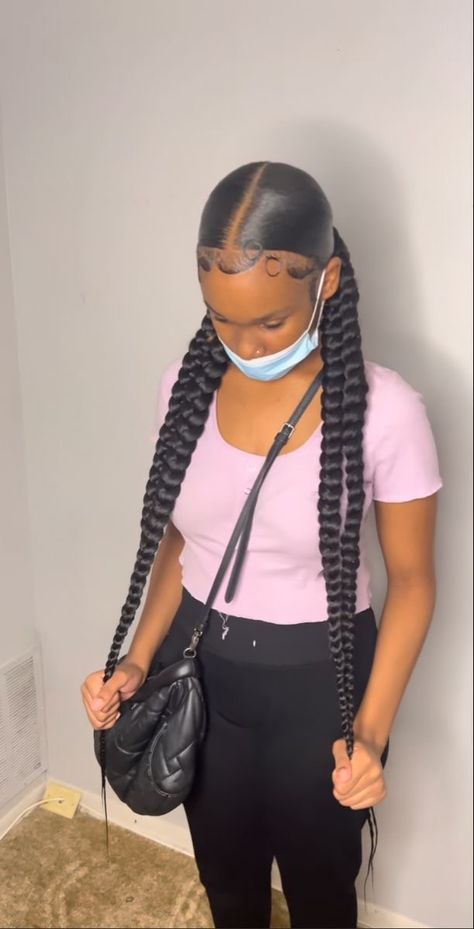 2 Double Braided Ponytails, Two Braids Hairstyle Black Women, Black Hair Protective Styles, Birthday Hairstyle, Style Ponytail, Baddie Hair, Hot Hairstyles, Quick Braids, Hairstyle Ideas Easy