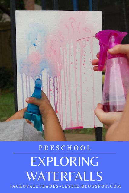 Jack of All Trades: Preschool: Exploring Waterfalls  #mothergoosetime #art #waterfall #watercolor #preschool #homeschool #preschoolactivities  #jackofalltradesleslie #mgtblogger  #bubblesboatsandfloats Waterfall Activities For Preschoolers, Waterfall Preschool Activities, Waterfall Craft Preschool, Water Exploration Preschool, Waterplay Ideas Preschool, Outdoor Children Activities, Water Art Activities Preschool, Water Art Preschool, Water Crafts For Toddlers