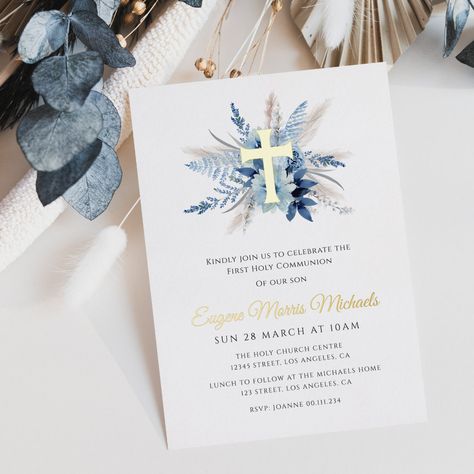 Boy First Communion, Communion Invitations Boy, Boys First Communion, Holy Communion Invitations, First Communion Invitations, Graduation Cap Toppers, Communion Invitations, Brunch Invitations, Foil Invitations