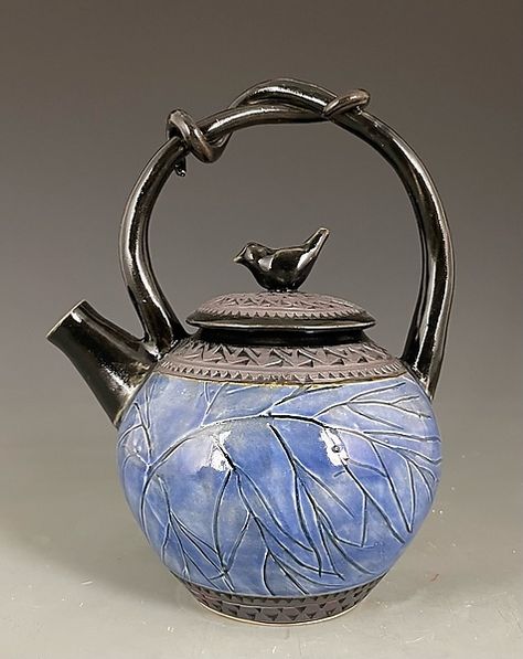 Cornflower Blue Teapot by Suzanne Crane (Ceramic Teapot) | Artful Home Ceramic Tea Pots, Asian Pottery, Pottery Tea Pots, Tea Pots Art, Slab Ceramics, Stoneware Teapot, Blue Teapot, Teapots Unique, Handmade Teapot