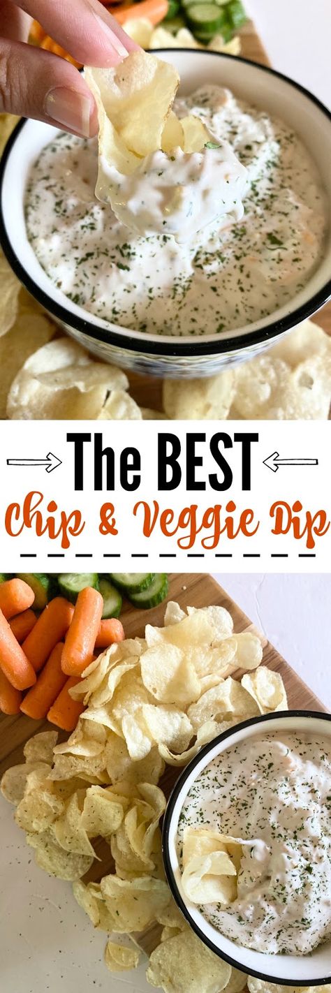 The BEST Chip & Veggie Dip. We call it "delicious dip"! It will become a family favorite appetizer. Eat with potato chips or veggies. It's so good! Chip And Veggie Dip, Chip Dip Recipes, Chopped Veggies, Best Chips, Veggie Dip, Favorite Appetizers, Chip Dip, Yummy Dips, Seasonal Recipes