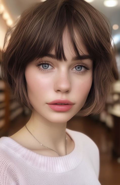 Soft French Bob with Curtain Bangs French Bob With Curtain Bangs, Haircut Ideas Brown Hair, Bob With Side Bangs, Bob With Curtain Bangs, Twist Box Braids, Ideas Haircut, Hair Dye Ideas, Textured Haircut, French Bob