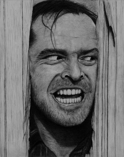 Jack Nicholson - The Shining by PMucks on DeviantArt The Shining Drawing, Shining Drawing, Jack Nicholson Joker, Jason Drawing, Joker Stencil, Jack Nicholson The Shining, Drawing People Faces, Drawing Stencils, Horror Tattoo