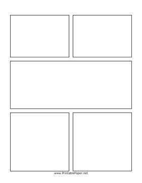 This center action comic page is perfect for longer graphic novels. It includes two top boxes, a large middle box, and two bottom boxes. This page can be combined with other blank comics pages to tell longer stories. Free to download and print Comic Strip Template, Comic Book Page, Comic Box, Comic Template, Comic Pages, Jack Kirby Art, Comic Book Template, Comic Book Layout, Comic Tutorial