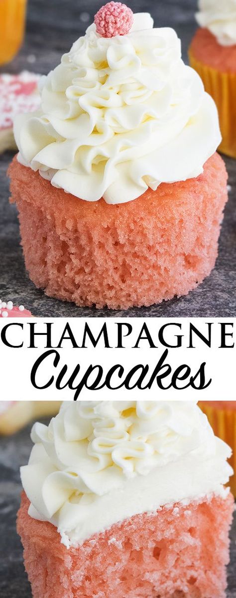 This easy pink CHAMPAGNE CUPCAKES recipe with champagne buttercream frosting is soft, moist and fluffy. These cake mix champagne cupcakes are great for New Year's parties, Valentine's Day and Mother's Day. From http://cakewhiz.com Champagne Buttercream Frosting, Champagne Cupcake Recipes, Champagne Buttercream, Pink Champagne Cupcakes, Cupcake Rosa, Champagne Recipe, Cake Mix Cupcakes, Champagne Cupcakes, Champagne Cake