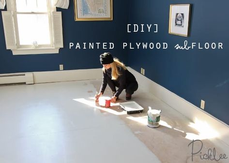 DIY Painted Plywood Subfloor - Picklee Painted Subfloor, Painting Plywood, Painted Plywood Floors, Plywood Subfloor, Painted Plywood, Plywood Floor, Farmhouse Flooring, Plywood Flooring, Painted Floor