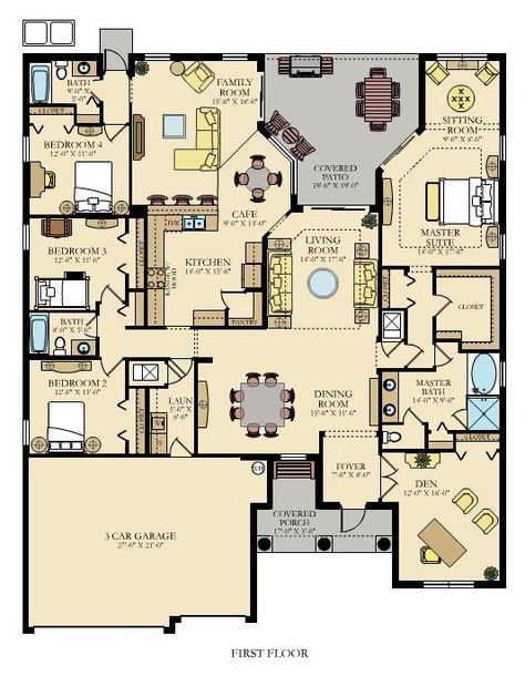 3d Floor Plans, Four Rooms, Building Plans House, Home Design Floor Plans, House Layout Plans, Coat Closet, Family House Plans, House Blueprints, Tiny House Plans