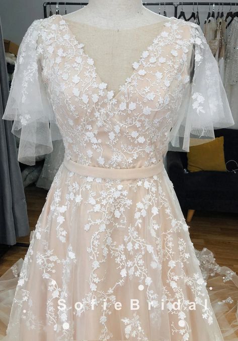 A-Line V-Neck Short Sleeves Tulle Long Wedding Dresses With Lace,SFWD0 – SofieBridal Vintage Blush Wedding, Wedding Dresses With Lace, Blush Pink Wedding Dress, Dresses With Lace, Blush Wedding Dress, Aline Wedding Dress, Pink Wedding Dress, Blush Pink Weddings, A Line Wedding Dress