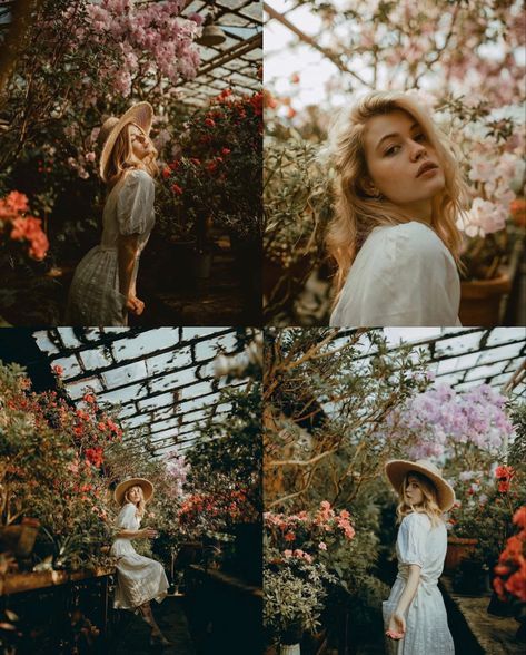 English Garden Photoshoot, Photoshoot In Garden Ideas, Botanical Garden Portrait Photography, Photoshoot In Botanical Garden, Poses For Garden Shoot, Garden Shoot Photography, Photoshoot In Greenhouse, Ethereal Garden Photoshoot, Garden Fashion Photography