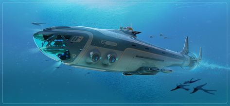 ArtStation - -Submarine Concept-, Pat Presley Subnautica Concept Art, Sci Fi Games, Underwater City, Starship Design, Sci Fi Ships, Concept Ships, Futuristic Cars, Vehicle Design, Water Crafts