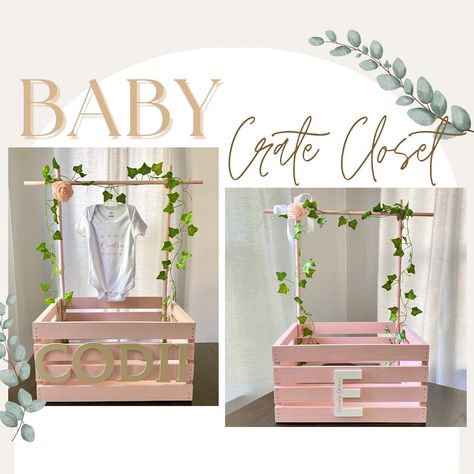 ElysiumGiftsCo - Etsy Baby Shower Clothes Rack Gift, Baby Crate Gift Ideas, Baby Crate Closet, Crate Closet, Baby Rack, Gift Crates, Baby Storage, Custom Baby Onesies, Shower Diy