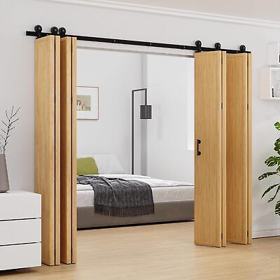 Bifold Sliding Barn Door Hardware Kit Folding Roller Flat Track for 2/4/8 Doors | eBay Large Folding Doors, Slider Doors Bedroom, Collapsible Closet Door, Doors For Wide Closet Opening, Door For Wide Opening, Folding Door For Bedroom, Compact Folding Doors, Accordion Barn Doors, Sliding Doors In Bedroom