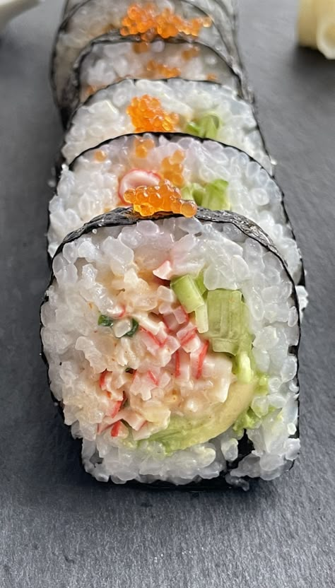 Crab Maki Roll – Make Sushi at home - Suga Bite Make Sushi At Home, Delicious Food Ideas, Crab Sushi, Maki Roll, Sushi Recipes Homemade, Seafood Sushi, Maki Sushi, Make Sushi, Sushi At Home