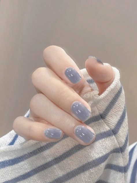 Upgrade Your Look with 24pcs Short Square Blue Solid Color Fake Nail & 1pc Nail File & 1sheet Nail TapeI discovered amazing products on SHEIN.com, come check them out! Light Gray Nails, Periwinkle Nails, Blue Solid Color, Fake Toenails, Mens Nails, Nail Tape, Nagel Tips, Blue Nail Art, Simple Gel Nails