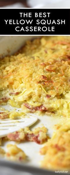 This is The Best Yellow Squash Casserole! Thinly sliced squash is combined with sautéed bacon and onion, cheese, crackers, and a buttery egg mixture. Perfect for any brunch or holiday get together! Hash Brown Potato Casserole, Summer Squash Casserole, Yellow Squash Casserole, Bacon Casserole, Yellow Squash Recipes, Squash Casserole Recipes, Veggie Casserole, Vegetable Casserole, Squash Casserole