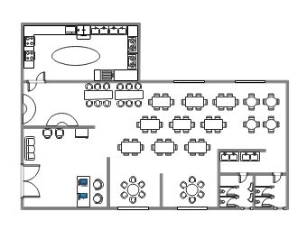 This floor plan template from Edraw presents a detailed layout of a cafeteria, including seating areas, serving counters, and other facilities. It is designed to assist in the planning and visualization of cafeteria spaces, ensuring efficient use of the available area. Whether for commercial restaurants, school cafeterias, or hospital canteens, this template provides a clear and comprehensive overview of the cafeteria's layout. Cafeteria Design School, Cafeteria Layout, Cafeteria Layout Plan, Cafeteria Architecture, School Cafeteria Floor Plan, Cafeteria Floor Plan, School Cafeteria Design, Small Cafe Floor Plan, Lounge Space Ideas