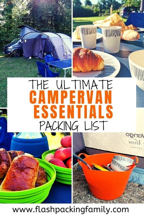 Camper Van Necessities, Camper Van Packing List, Campervan Packing List, Caravan Packing List, Van Life Essentials List, Campervan Organization Ideas, Campervan Must Haves, Caravan Essentials, Campervan Essentials