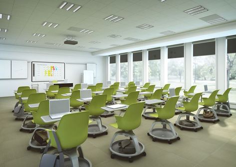 1st way to use these awesome desks, have them face me during instructions! Futuristic School, College Architecture, Classroom Arrangement, School Building Design, Creative Office Space, Campus Design, Classroom Furniture, School Interior, Stationary School