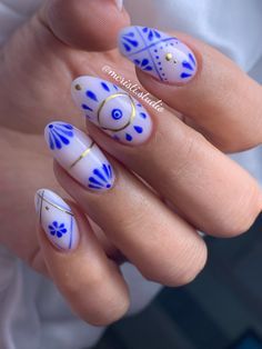 Greek Nail Art Design, Turkish Inspired Nails, Morocco Inspired Nails, Turkish Nails Designs, Hamsa Nails, Croatia Nails, Morocco Nails, Turkish Eye Nails, Cobalt Nails