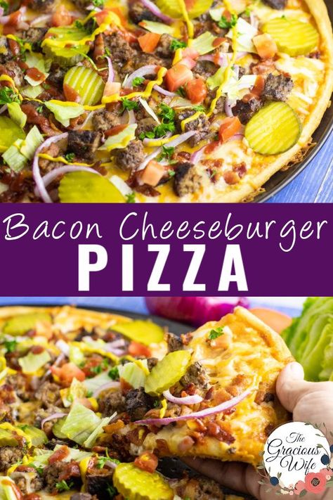 Cheeseburger Pizza Recipe, Homemade Burger Sauce, Pizza Type Recipes, Bacon Cheeseburger Pizza, Bubba Burgers, Cheeseburger Pizza, Homemade Burger, Burger Night, Delicious Family Meals