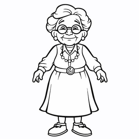 Mother Cartoon Drawing, Grand Mother Cartoon, Grandma Drawing Easy, Grandma Cartoon Drawing, Grandma Sketch, Grandmother Drawing, Woman Cartoon Drawing, Old Lady Drawing, Old Woman Drawing