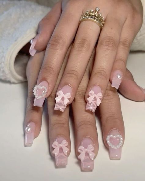 Paznokcie Hello Kitty, Girly Acrylic Nails, Pretty Gel Nails, Really Cute Nails, Soft Nails, Ballerina Nails, Kawaii Nails, Short Acrylic Nails Designs, Pink Acrylic Nails