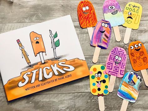 Diane Alber on Instagram: “Just making some paper popsicles today! My kids loved it 😍 it goes perfectly with my sticks book!  Sticks is about a Popsicle that…” Book Craft Kindergarten, Sticks By Diane Alber Activities, Sticks Book Activities, Popsicle Day Kindergarten, Popsicle Day Activities, Sel Books And Activities, Popsicle Art For Kids, Popsicle Activities, Diane Alber