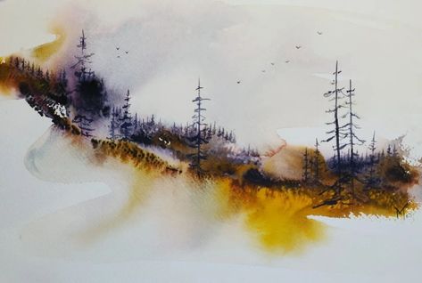 Landscape Painting Watercolor, Abstract Watercolor Landscape, Watercolor Workshop, Watercolour Landscape, Minimalist Watercolor, Watercolor Tips, Landscape Elements, Watercolour Inspiration, Mystical Forest