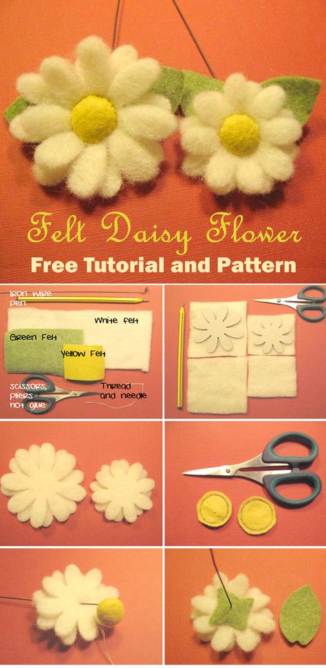 How to make Felt Flowers - Daisy Sewn Flowers Patterns, Diy Fabric Daisy Flowers, Flat Felt Flowers, Hand Sewn Flowers, Free Daisy Printables, Felt Daisy Pattern, Making Felt Flowers, Flower Felt Pattern, Easy Felt Crafts No Sew