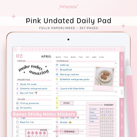 Digital Planner Daily Pad, Hourly Schedule for Goodnotes Notability, Planner Widgets, Pink Minimalist Planner scheduleplanner #templatesforweeklyplanner Widgets Pink, Pink Daily Planner, Autumn Planner, Instagram Posting Schedule, 366 Days, Simple Daily Planner, Notes Stickers, Hourly Schedule, Daily Planner Hourly