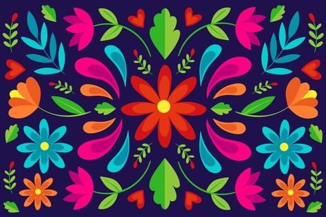 Diseño plano colorido fondo mexicano | Vector Gratis Mexican Art Painting, Mexican Wallpaper, Mexican Pattern, Mexican Flowers, Mexican Embroidery, Folk Art Flowers, Mexican Designs, Deco Boheme, Hand Drawn Flowers