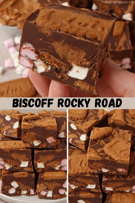 Biscoff Rocky Road Recipe, Easy Slices, Biscoff Rocky Road, No Bake Biscoff, Dinner Kids, Rocky Road Recipe, Biscoff Recipes, Biscoff Biscuits, Glass Pantry