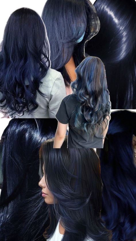 a collage of blue hair Blueberry Hair, Blue Hair, Hair Inspo, Hair Color, Silk, Hair Styles, Hair, Blue, Hair Colour