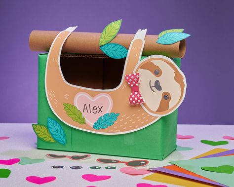 Sloth Valentines Boxes, Shoebox Valentine Box Schools, Valentines Card Box Ideas, Valentine’s Day Boxes, Valentine’s Day Box, Easy Valentines Day Boxes, Diy Valentine's Box, Valentine Boxes For School, Diy Valentines Box