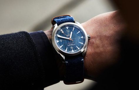 IN-DEPTH: You’ve seen blue dials before, but not like this – the Omega Railmaster in blue denim | Time and Tide Watches Omega Railmaster, Time And Tide, Double Denim, Fabric Strap, Omega Seamaster, Jaeger Watch, Blue Denim, Fashion Forward, Fabric