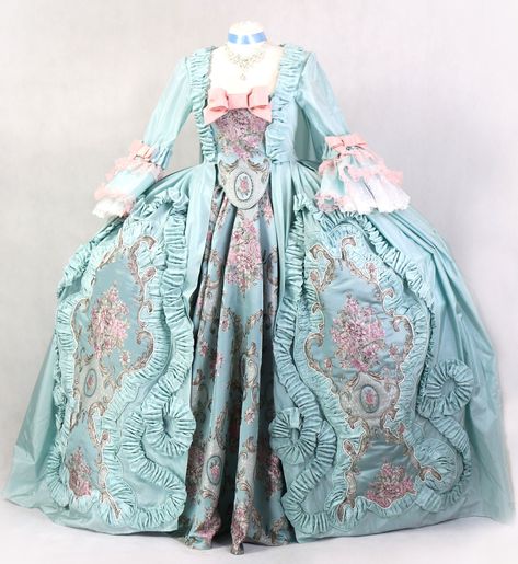 A beautiful, high quality fully handmade 18th century gown. The dress is inspired by fashion from the times of Marie Antoinette, made of taffeta. It has rich decorations typical of that era. The dress can be made in any color variation and in sizes ranging from 34 to 44. The estimated production time is about 8 weeks. We always ask for accurate measurements in order to create a perfectly tailored gown. The dress is created based on individual order. Therefore, before making a purchase, please co Marie Antoinette Gown, French Revolution Fashion, 18th Century Dresses, 18th Century Gown, Rococo Dress, Beautiful Ball Gowns, Rococo Fashion, Century Dress, 18th Century Fashion