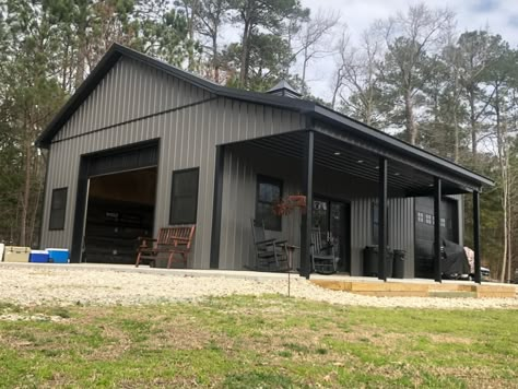 Metal Shop Building With Living Quarters, Metal Building Homes Exterior Colors, Barndominium Colors Exterior, Shed Interior Ideas, Garage Adu, Extra Garage, Pole Barn Shop, Metal Storage Buildings, Building Garage