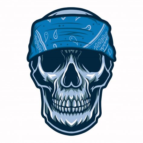 Skull head gangster with bandana illustr... | Premium Vector #Freepik #vector Bandana Illustration, Bandana On Head, Human Skeleton Parts, Gangster Cartoon, Skull With Bandana, Bandana Tattoo, Indian Skull Tattoos, Skull Template, Skull Bandana