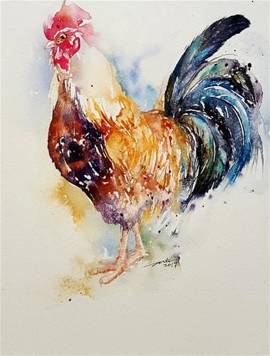 White Rooster, Rooster Painting, Chicken Painting, Rooster Art, Arches Watercolor Paper, Representational Art, Chicken Art, Wildlife Paintings, Bird Art Print