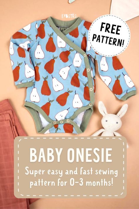 Sewing this onesie is way faster than you would think. Add some harem pants and you have a cute little outfit. This pdf pattern contains several onesie variations: fabric bound edges, ribbing, round neck, button placket, summer onesie etc. I hope you will have fun trying out all of them. Get your free pattern here! #lybstessewingpatterns #babyonesie #sewing #freepattern Diy Newborn Onesie, Newborn Clothes Patterns, Onsie Patterns Free, Sewing For Newborns, Baby Shirt Pattern Free, Newborn Sewing Patterns Free, Free Infant Sewing Patterns, Infant Sewing Patterns Free, Newborn Patterns Sewing