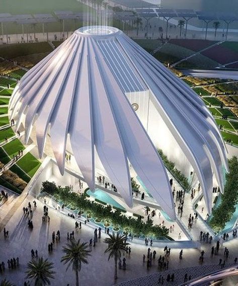 معرض فني, Santiago Calatrava Architecture, Dubai Architecture, Futuristic Building, Pavilion Architecture, Pavilion Design, Unusual Buildings, Expo 2020, Santiago Calatrava